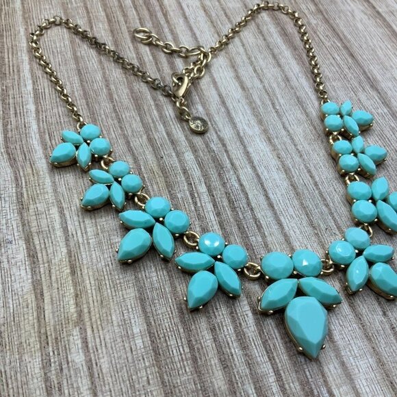 J. Crew Faux Turquoise Crystal Cluster Statement Necklace - Picture 2 of 6